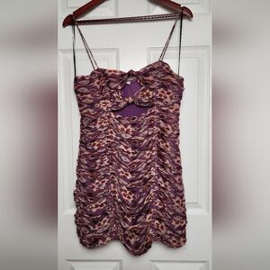 NWT Zara Purple Patterned Mini Dress - Size M, Ruched, Bodycon, Bold, Glam